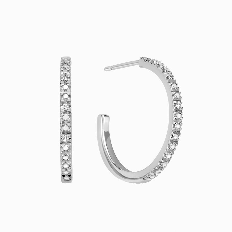 Radiant Crystal-Embellished Silver Hoop Earrings