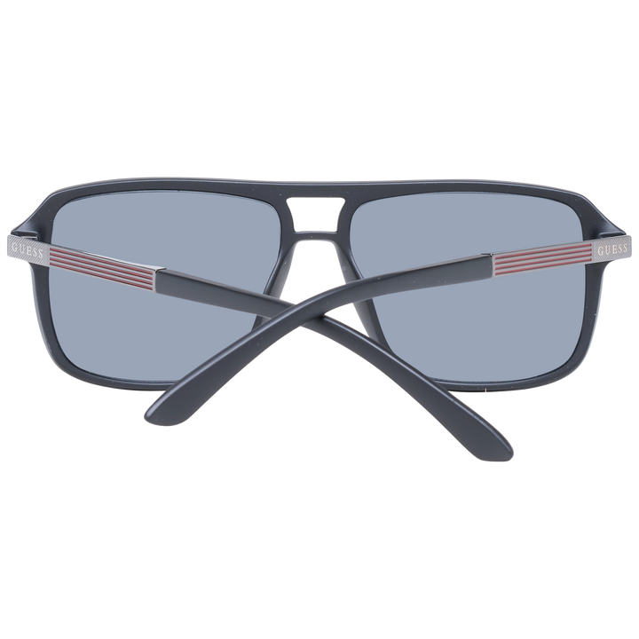 Black plastic sunglasses for Man with rectangular gray lenses and metal temple accents, double bridge