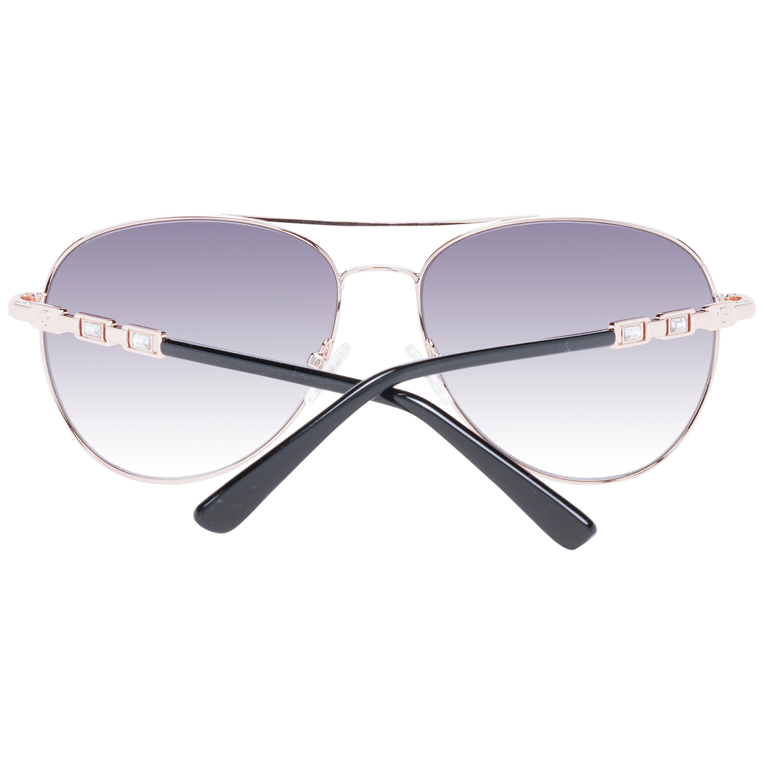 Rose gold aviator sunglasses with double bridge and gradient purple lenses, black temple tips, decorative temples