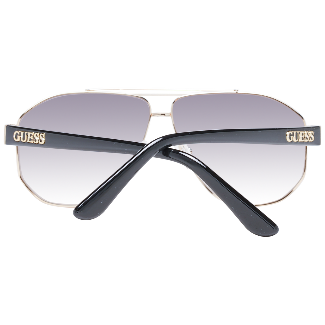 Gold metal aviator sunglasses with double bridge, grey gradient lenses and black plastic temples, logo on temple