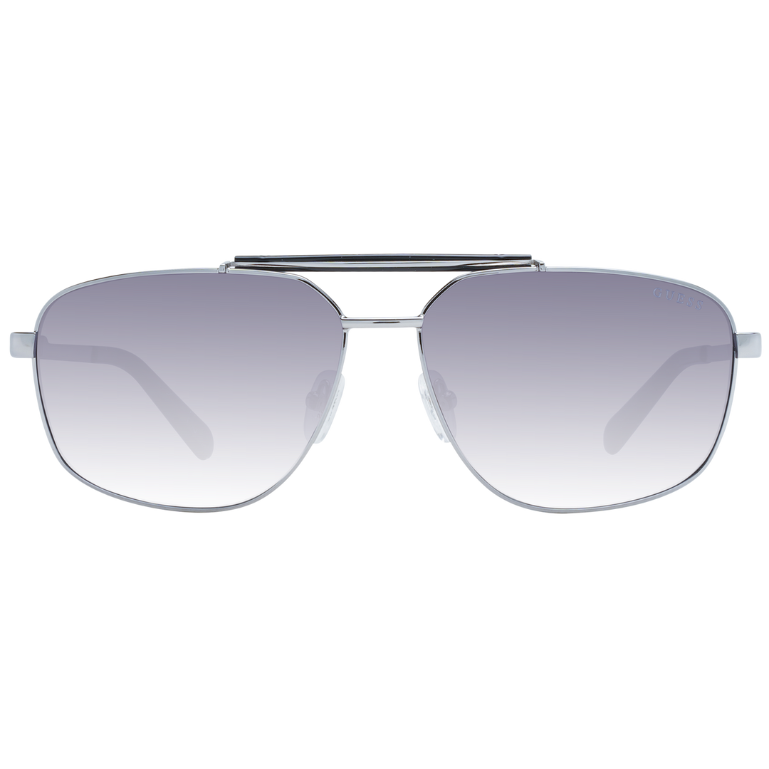 Unisex silver metal aviator sunglasses with double bridge and gradient gray lenses on white background