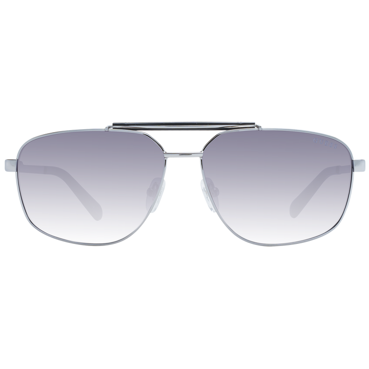 Unisex silver metal aviator sunglasses with double bridge and gradient gray lenses on white background