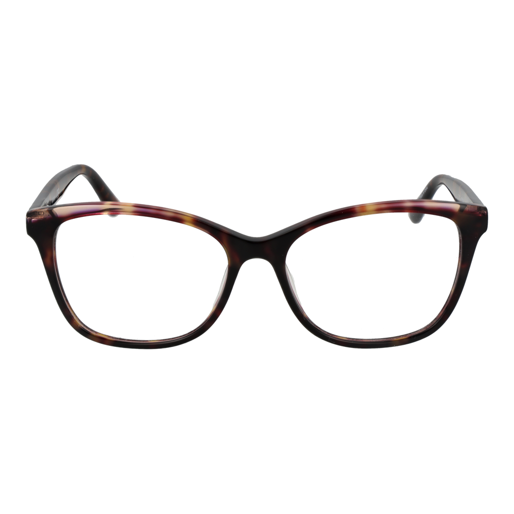Tortoise shell rectangular full-rim eyeglasses with gold 'G' logo on temple, brown amber black pattern