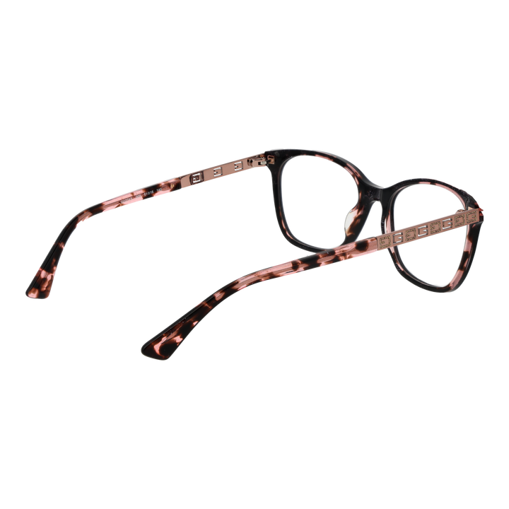 Black and pink tortoiseshell square eyeglasses with metal temple accents, modern fashion-forward style for Women