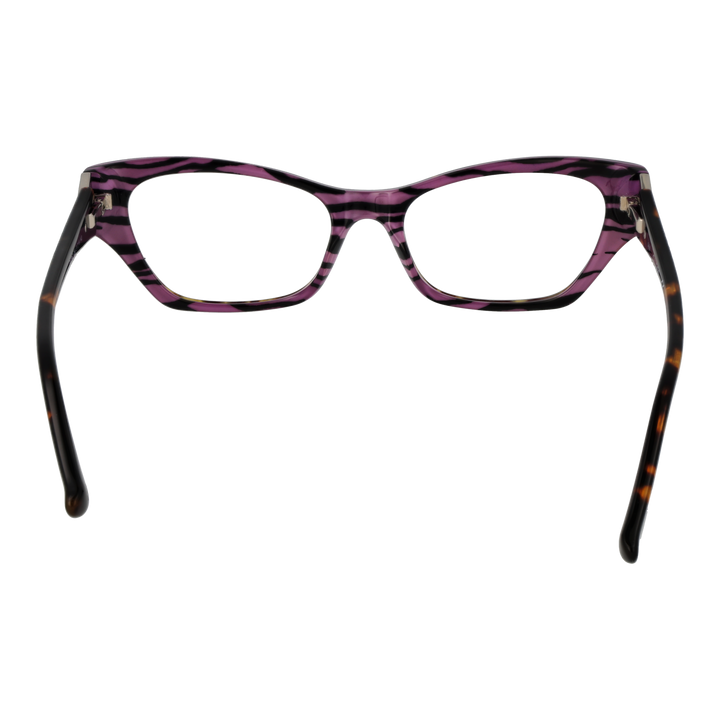 Tortoise shell cat-eye eyeglasses for Women with purple accents and triangular metal temple logo