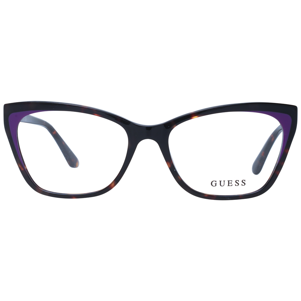 Black tortoiseshell cat-eye eyeglasses with purple temple accents and transparent lenses for Women