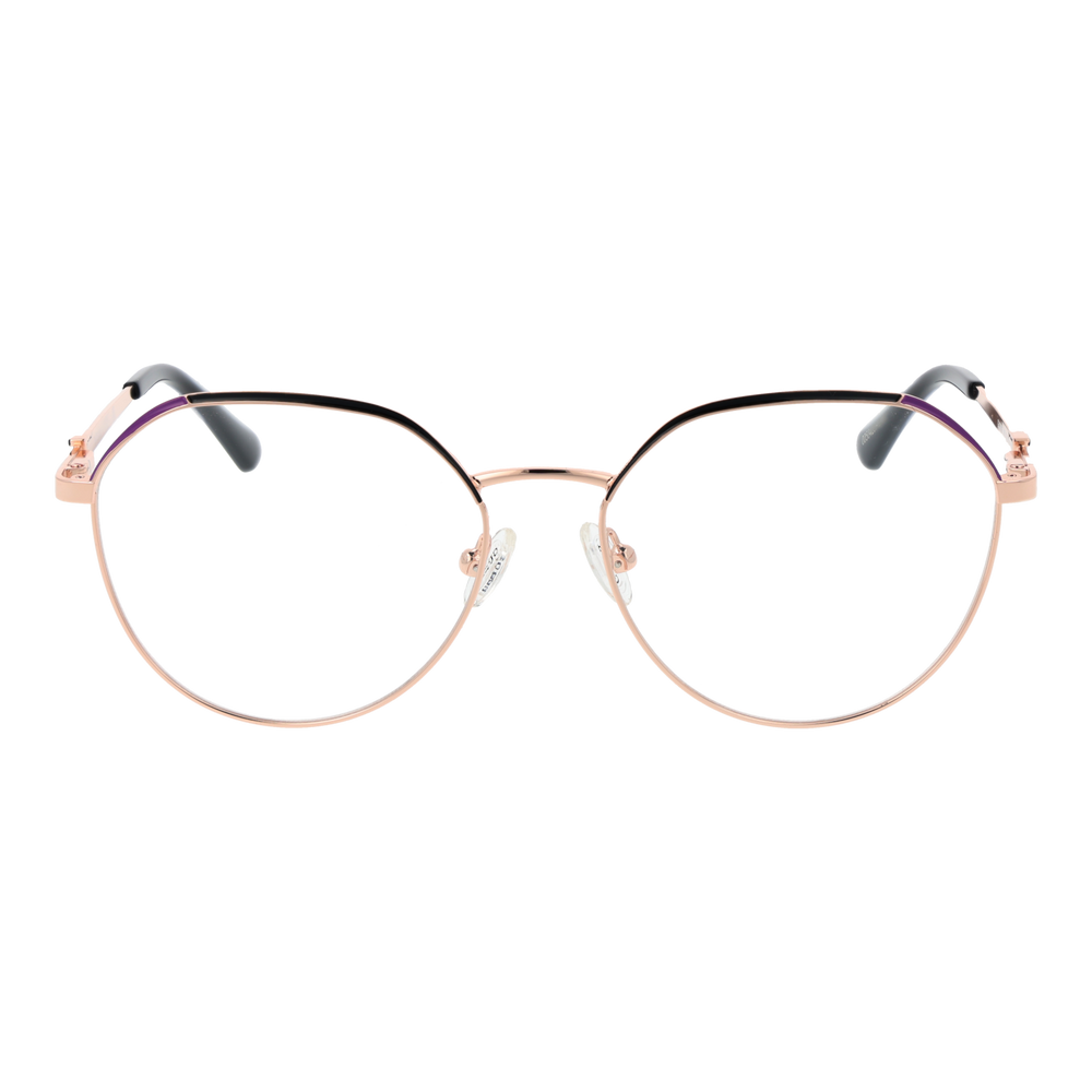 Rose gold and black thin metal round eyeglasses for Women with adjustable nose pads and temple logo