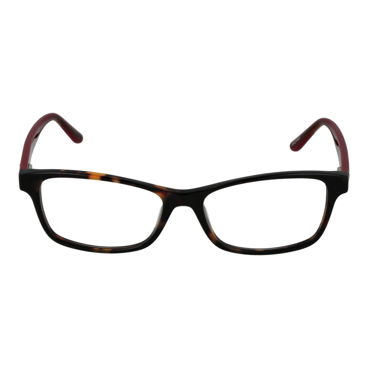 Black, tortoise and red two-tone rectangular eyeglasses for Women with logo temples, plastic full-rim frame