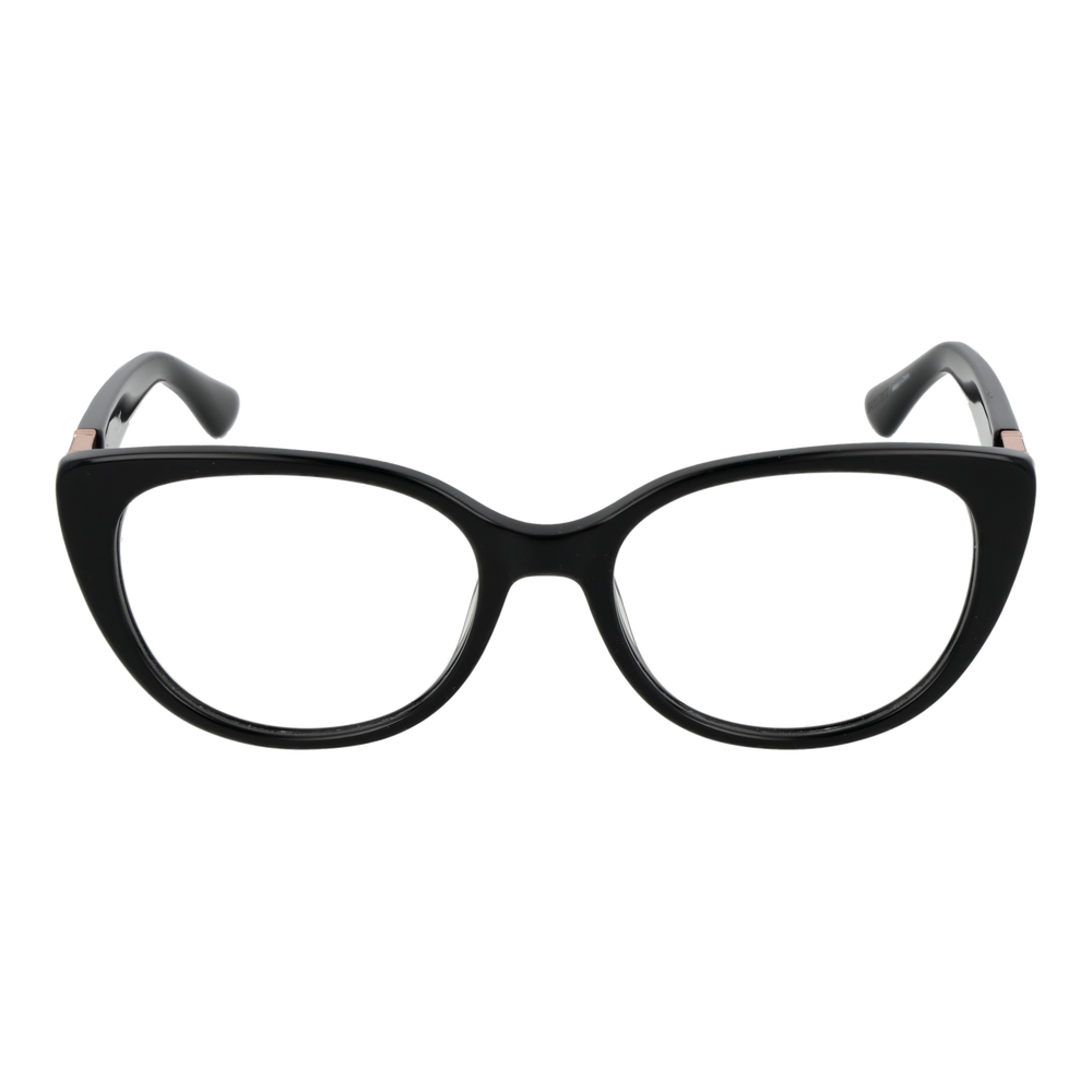 Black retro cat-eye eyeglasses with rose gold metal temple accents and clear lenses for Women