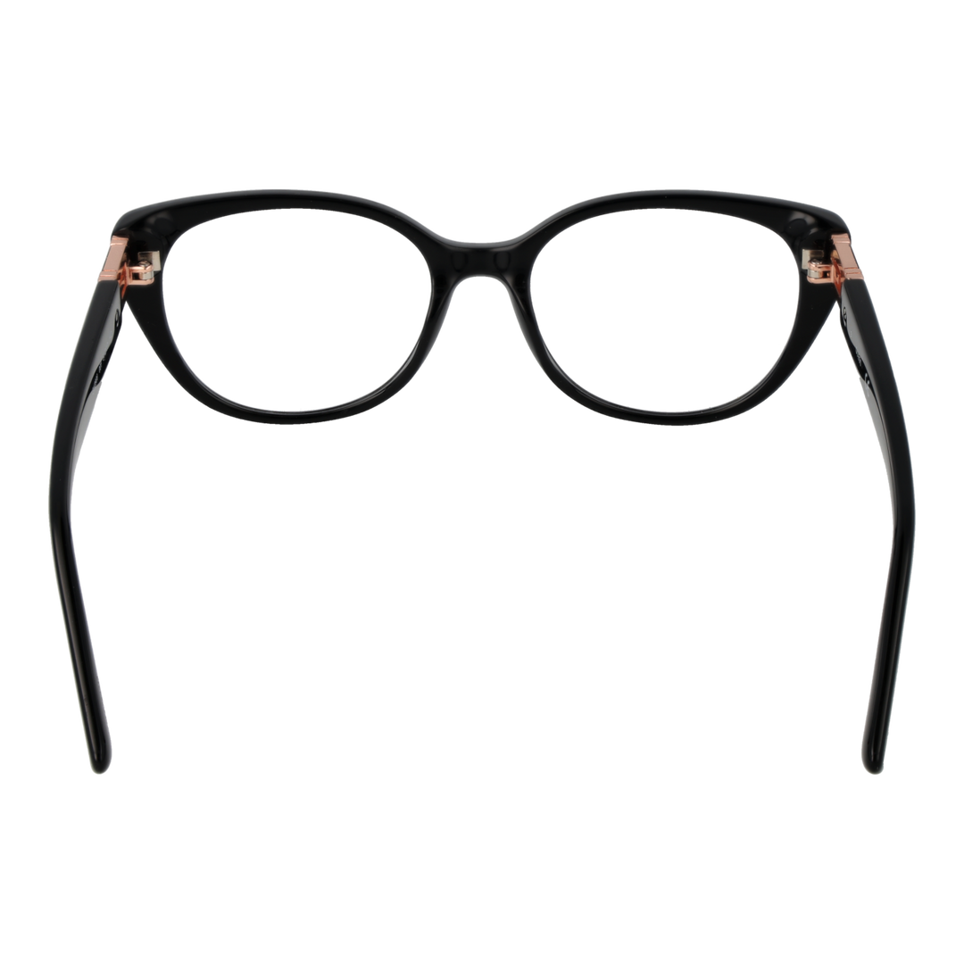 Black retro cat-eye eyeglasses with rose gold metal temple accents and clear lenses for Women