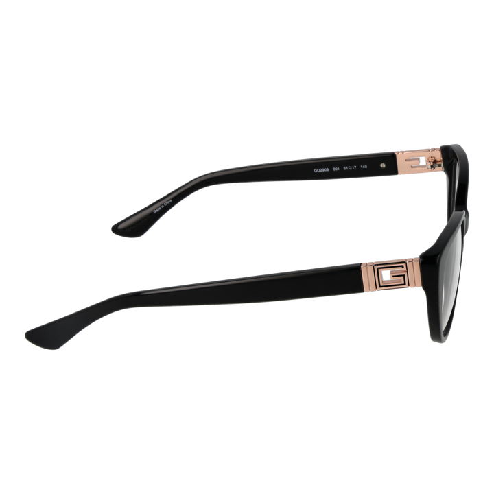 Black retro cat-eye eyeglasses with rose gold metal temple accents and clear lenses for Women
