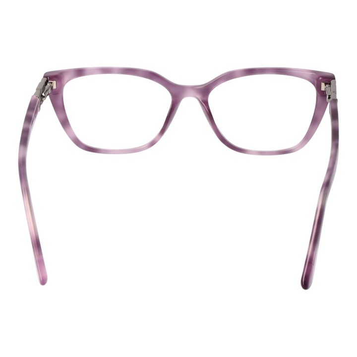 Purple rectangular eyeglasses in plastic frame with metal hinge and &