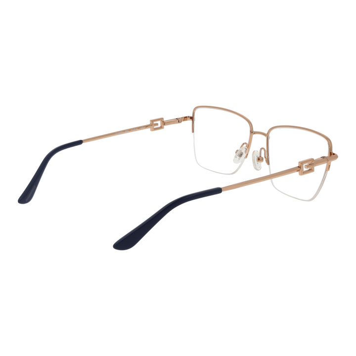 Gold metal full-rim rectangular eyeglasses with clear lenses and black temple accents featuring Guess logo