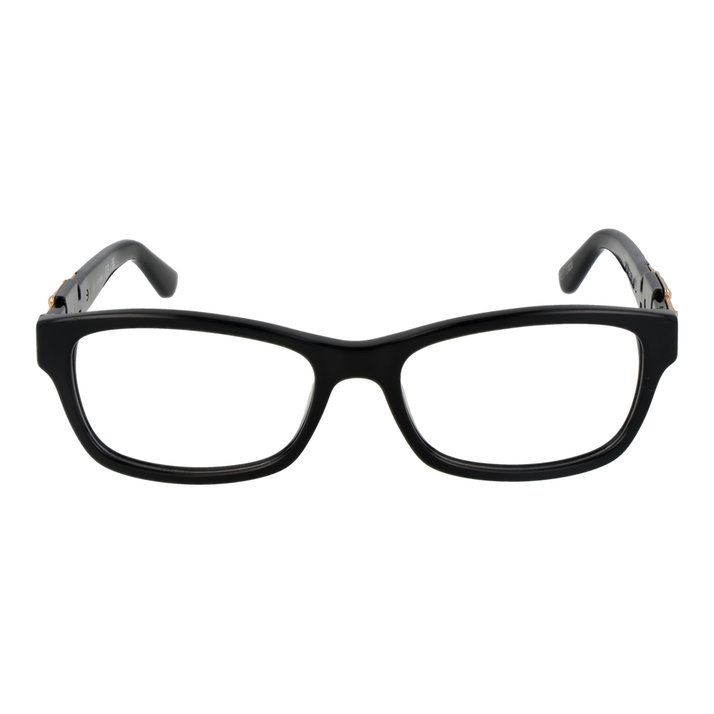Black full-rim rectangular eyeglasses in plastic with gold decorative temple accents, modern design for Women