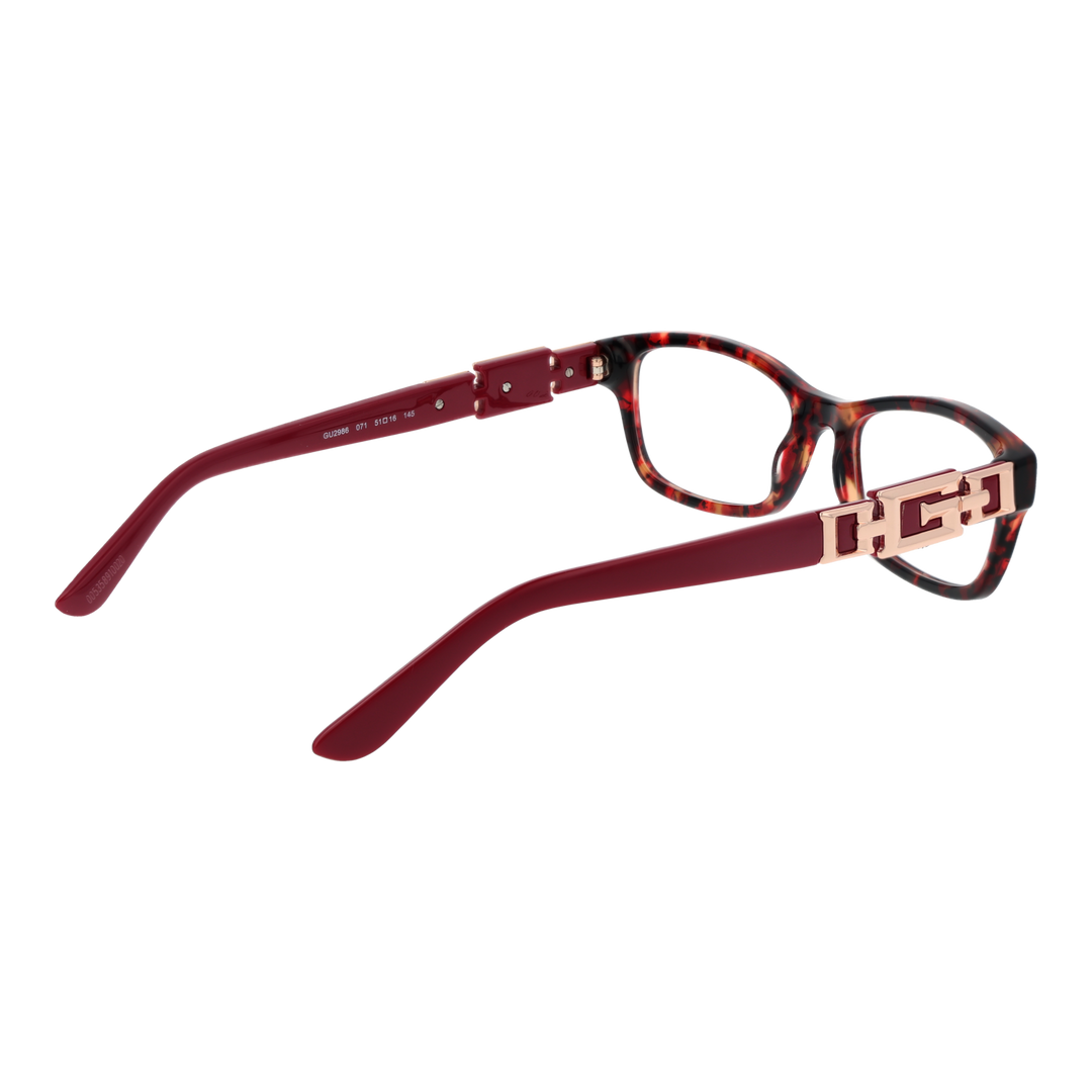 Tortoise shell rectangular eyeglasses for Women with red temples and gold decorative temple detail