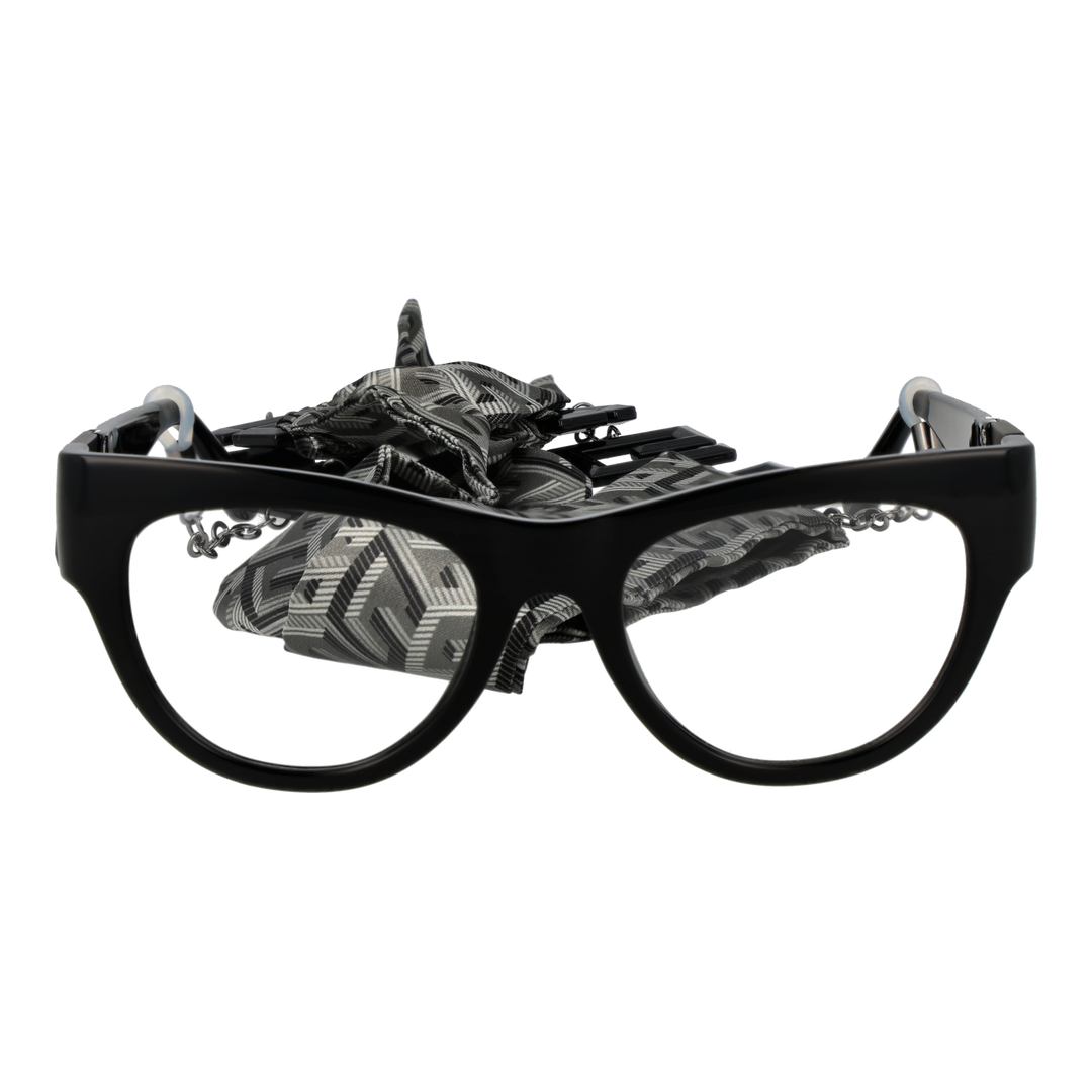 Black cat-eye eyeglasses with clear lenses, decorative &