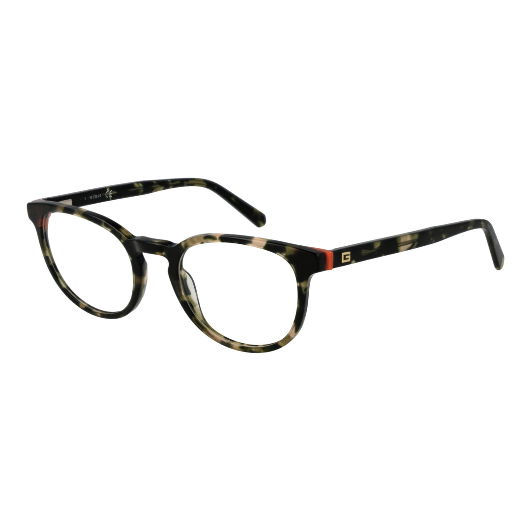 Unisex tortoise shell full-rim rectangular eyeglasses in black, beige, and red with &