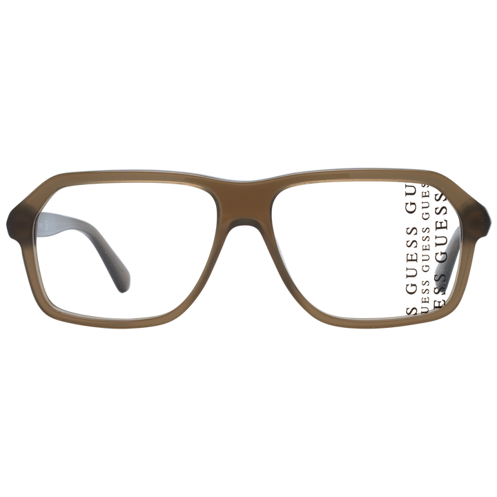 Unisex brown plastic full-rim rectangular eyeglasses on neutral background, modern clean silhouette