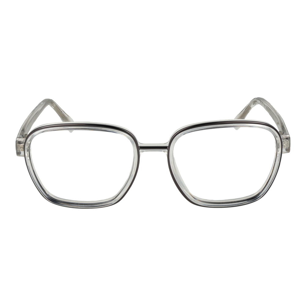 Transparent clear plastic Unisex eyeglasses with square lenses and full-rim frame, transparent temples, modern style