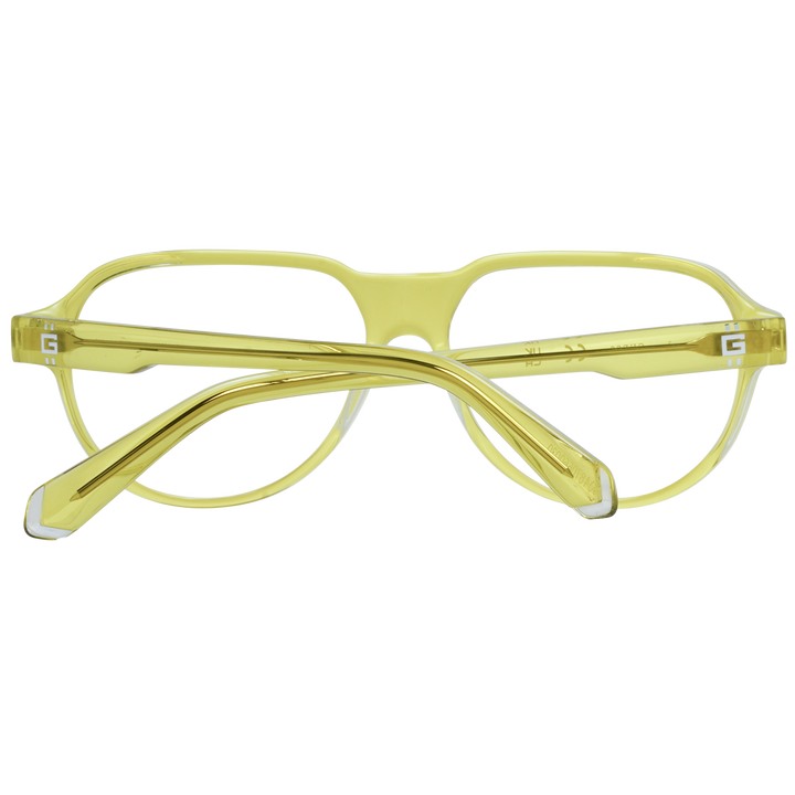 Unisex transparent yellow full-rim rectangular eyeglasses in plastic with logo on temple and lens