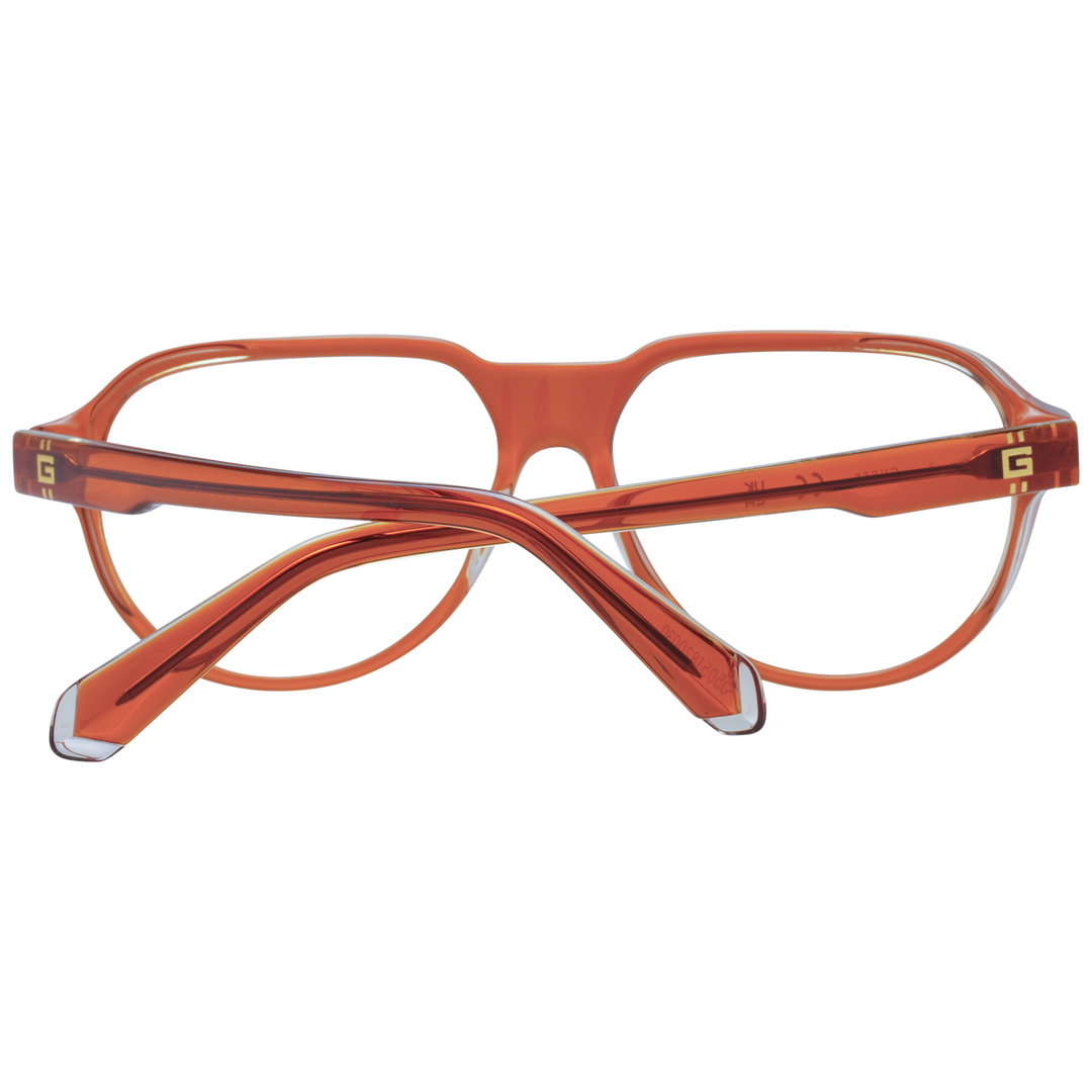 Transparent orange rectangular eyeglasses in plastic with gold &