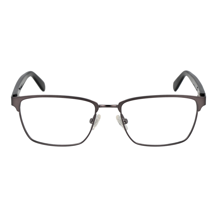 Unisex thin metal rectangular eyeglasses in black and dark gray with nose pads and plastic temple tips