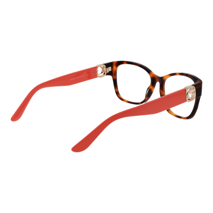 Tortoiseshell square eyeglasses for Women with red temples and gold G logo on temples