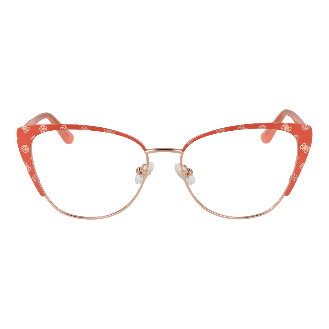 Orange and gold patterned cat-eye eyeglasses with metal temples and decorative upper frame for Women