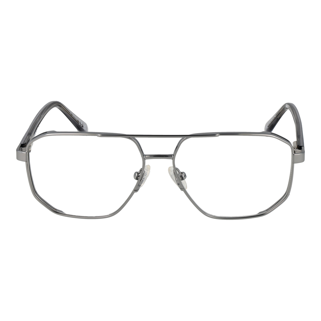 Gray Unisex eyeglasses with double bridge, rectangular lenses, metal and plastic frame, clear nose pads