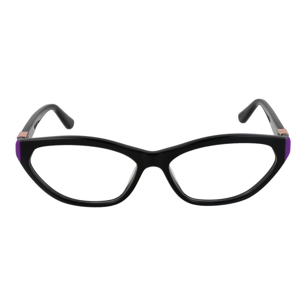 Black cat-eye eyeglasses for Women with purple accents and rose gold logo on temples