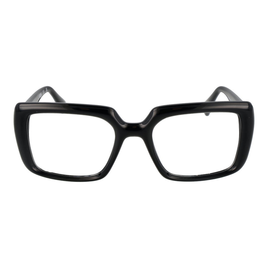 Unisex bold black rectangular full-rim eyeglasses in thick plastic frame, modern angular silhouette