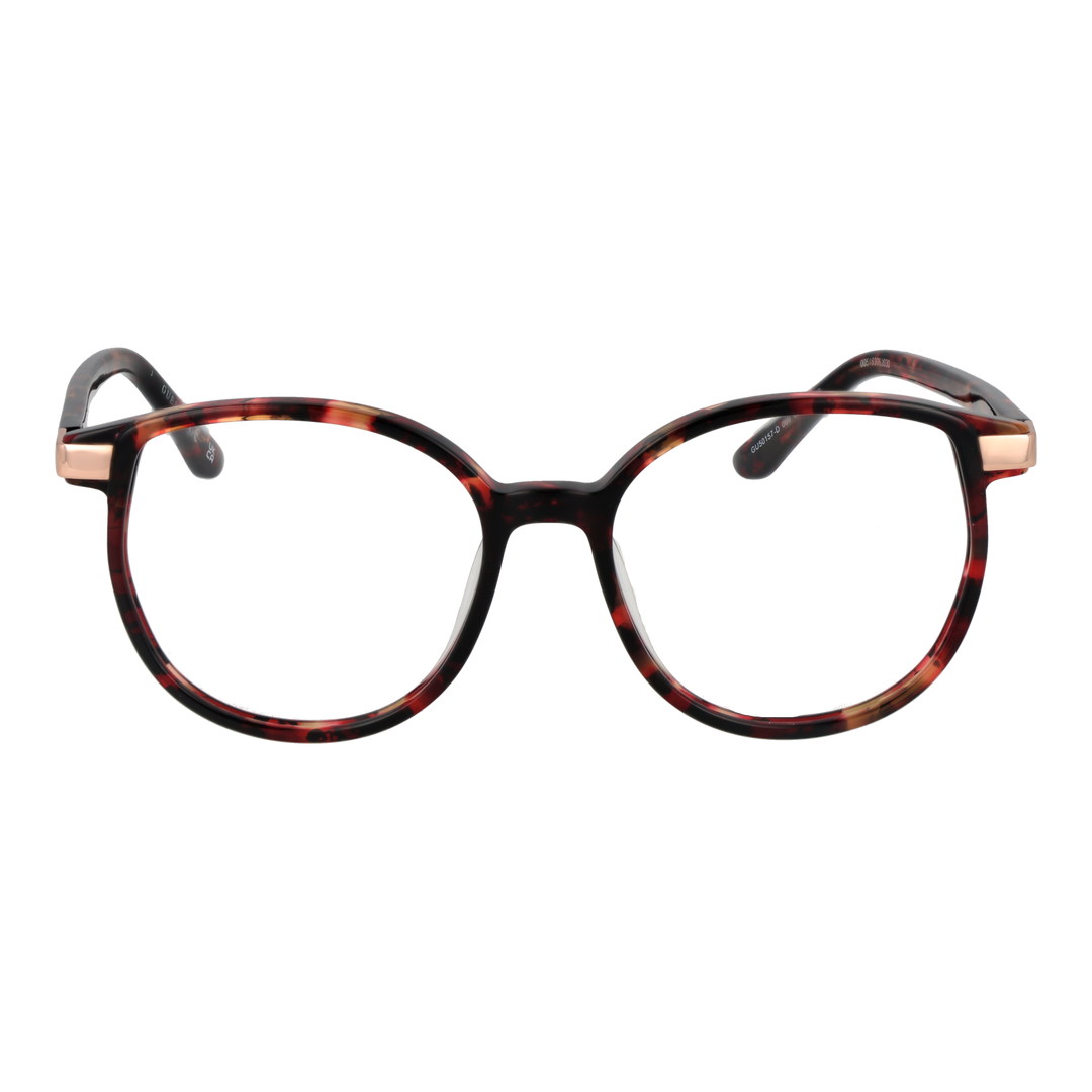 Tortoise shell round eyeglasses for Women, plastic frame with metal temple accents in brown and amber tones