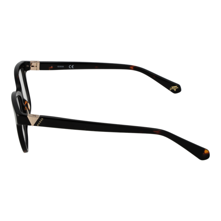 Black rectangular eyeglasses for Women with tortoiseshell accents and gold triangular metal temples, modern designer look