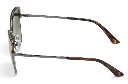 Tortoise shell square sunglasses with gradient brown lenses and metal temples, front three-quarter view