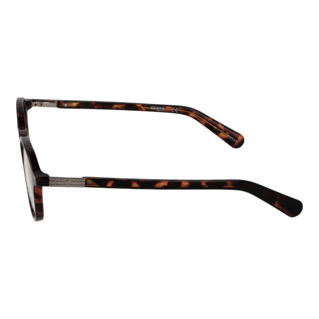 Unisex tortoise shell round eyeglasses in brown-black pattern with metal hinge details on temple