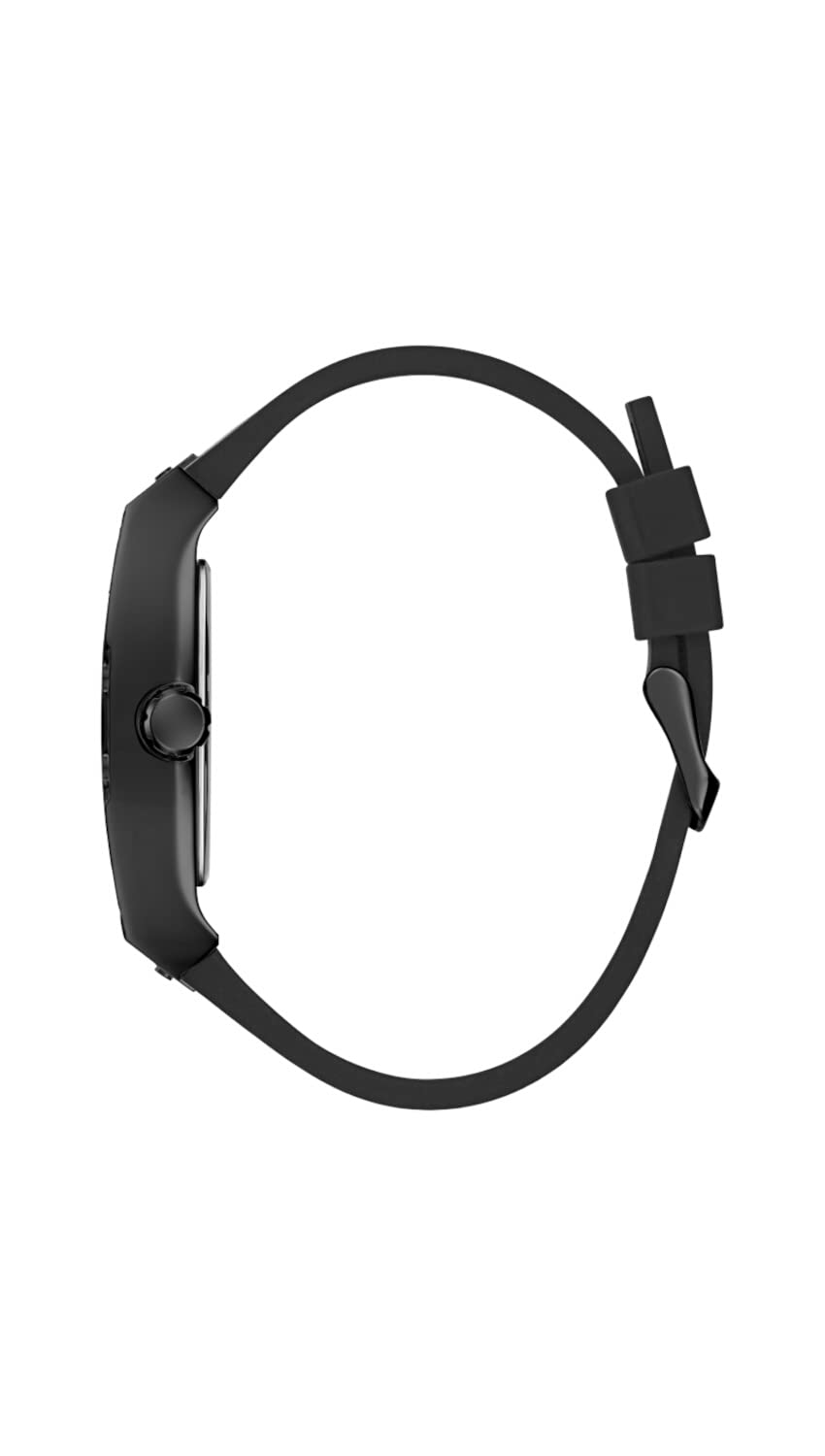Unisex black watch with crystal-set case, geometric black dial and green accents, silicone strap