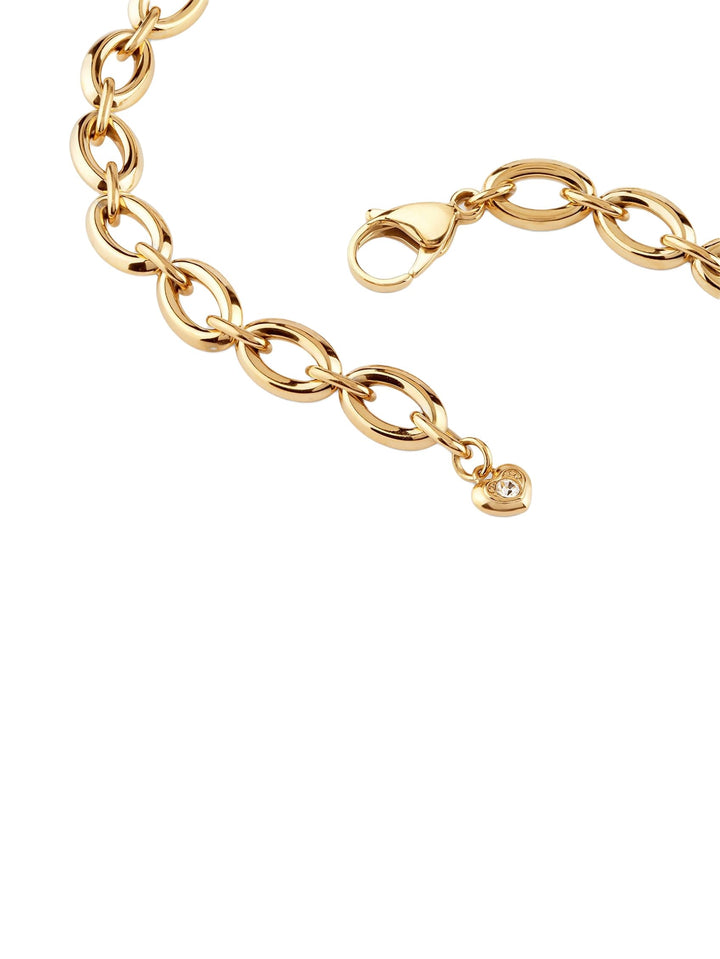 Gold-toned charm necklace for Women with heart-shaped rhinestone charms on link chain