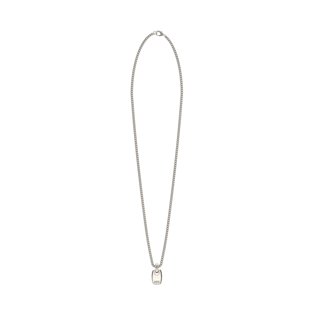 Silver minimalist chain necklace with small pendant and lobster clasp on neutral background
