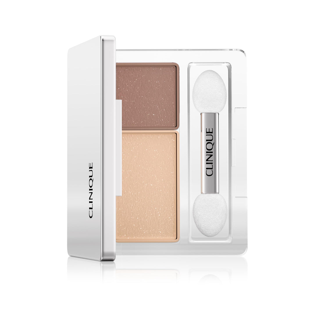 Compact eye quad in Beach Plum with brush and sponge applicator, four purple-beige shades