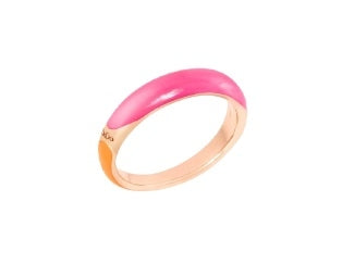 Gold band ring with pink and orange enamel inlay, modern low-profile design for Women