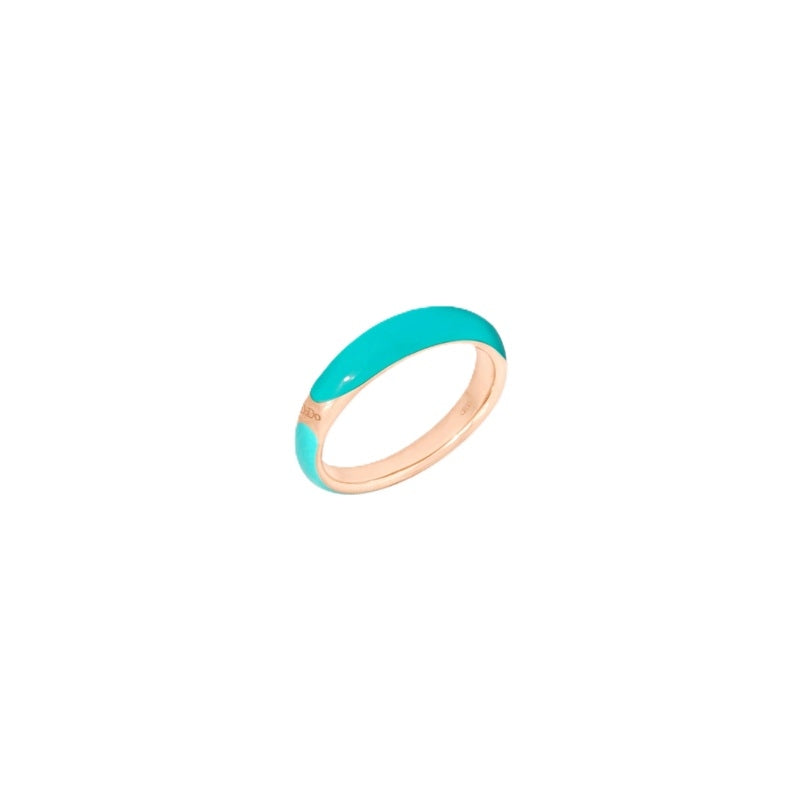 Rose gold ring with turquoise enamel stripe, smooth two-tone polished band for Women
