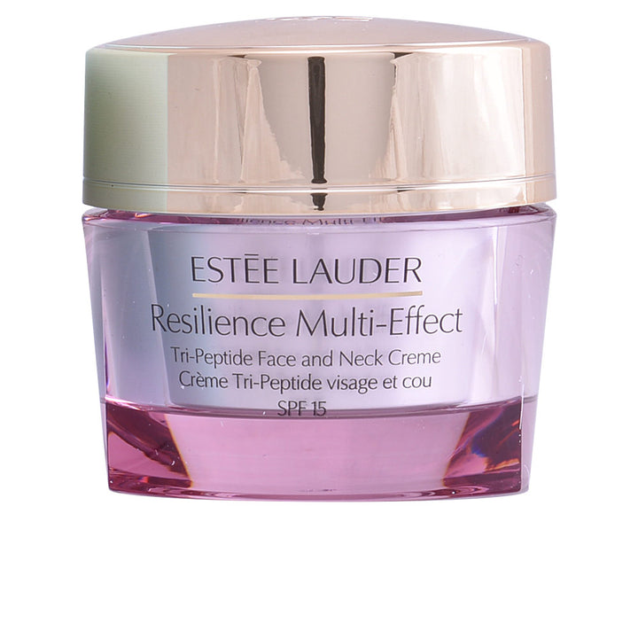 Jar of light cream for face and neck with SPF15, peptide and botanical extracts