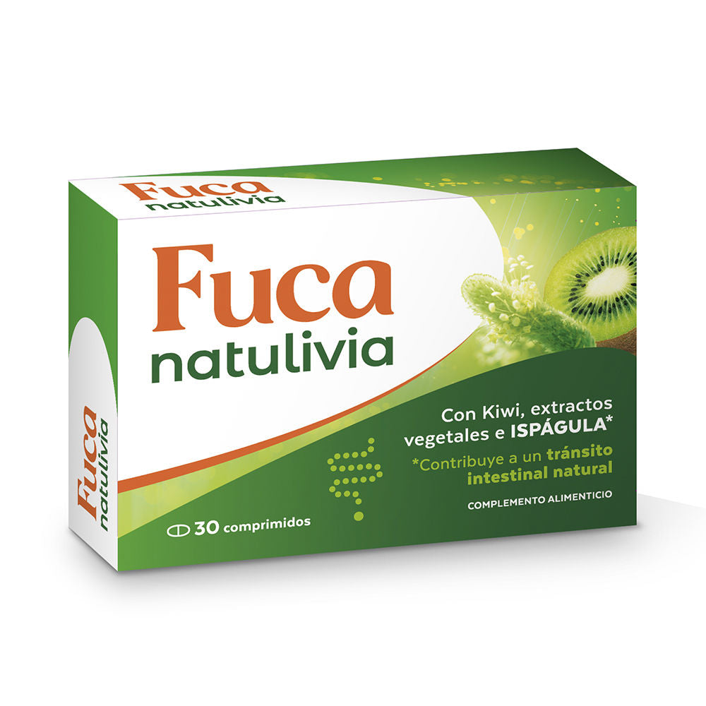 Bottle of Fuca Natulivia digestive support tablets highlighting natural botanical blend