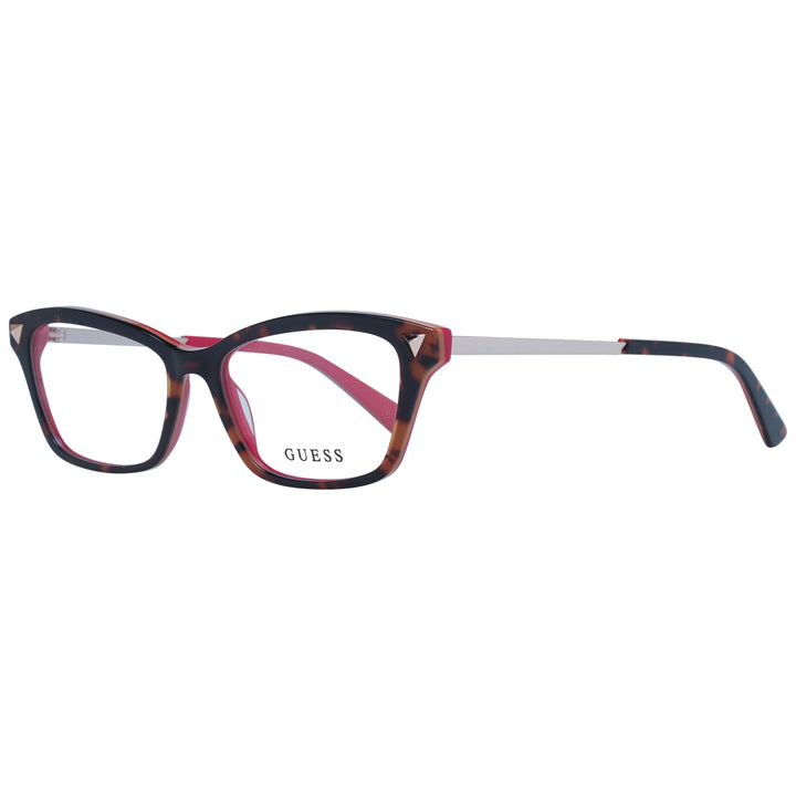 Tortoiseshell square eyeglasses for Women with pink and silver accents, metal temples, triangular studs