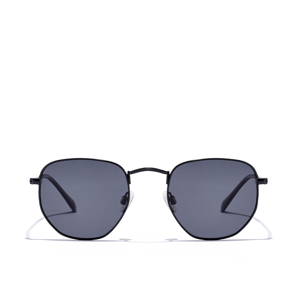 Unisex geometric stainless steel sunglasses with polarised dark lenses