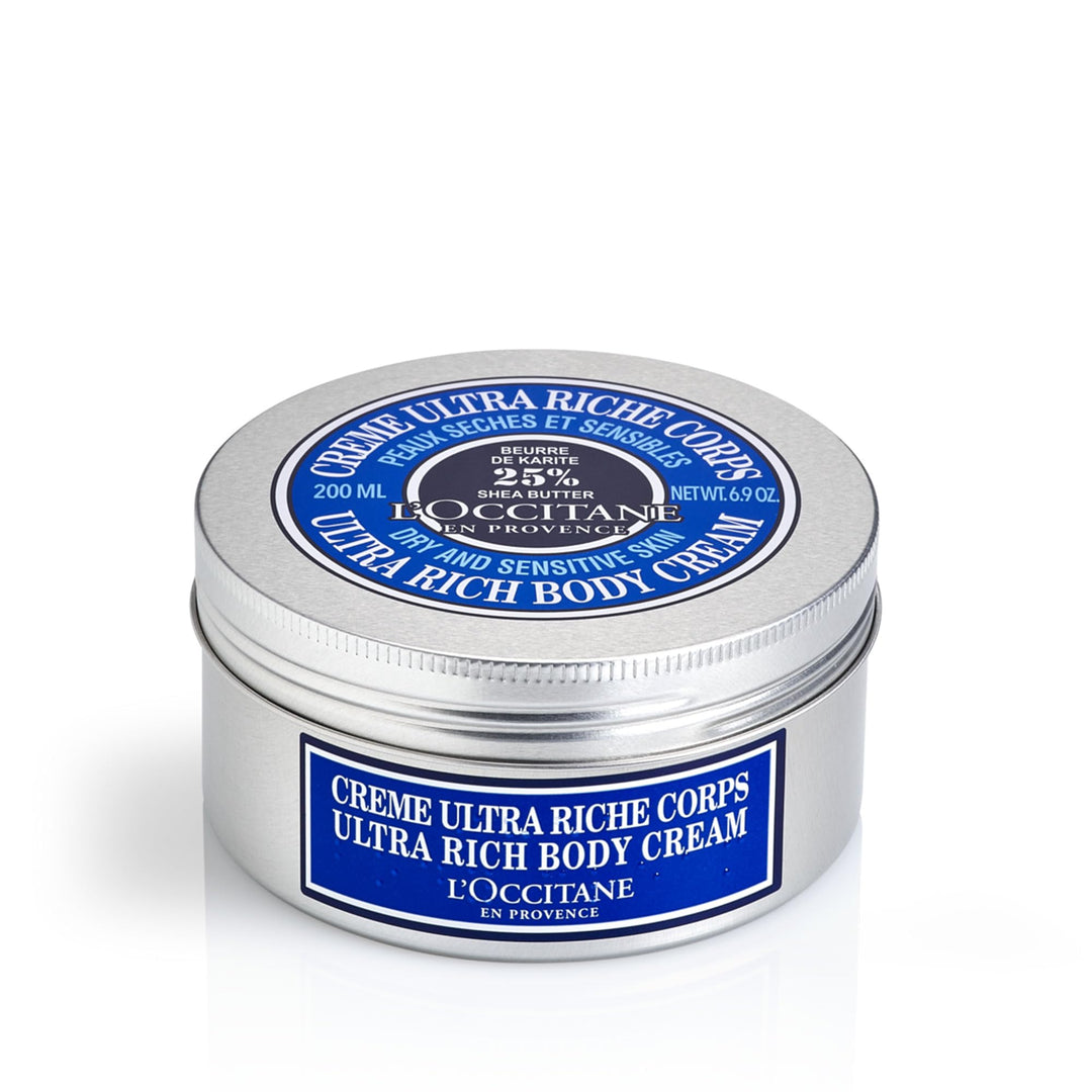 L'occitane En Provence Rich Shea Body Cream: 200 ml jar of rich shea body cream in refillable packaging