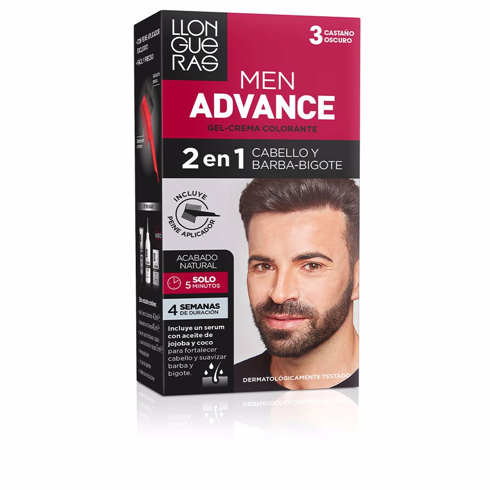 Tubo crema‑gel colorante 3 Castaño Oscuro, textura tipo champú, para Man