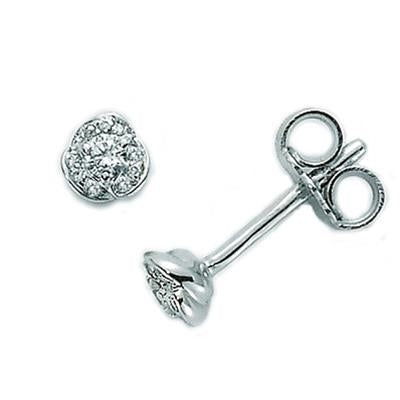 Pair of sterling silver cluster stud earrings with clear sparkling stones and butterfly backs