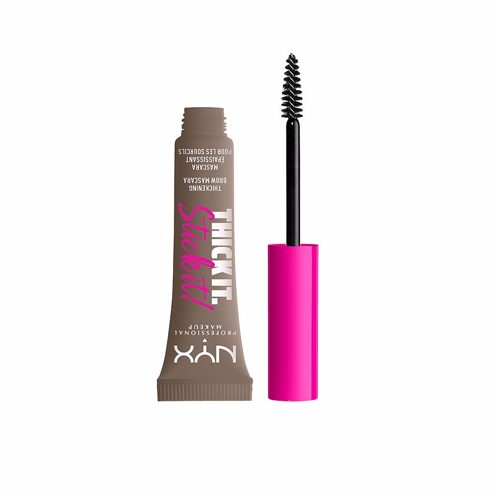 Tube of tinted brow thickening mascara with slim precision wand, brunette shade