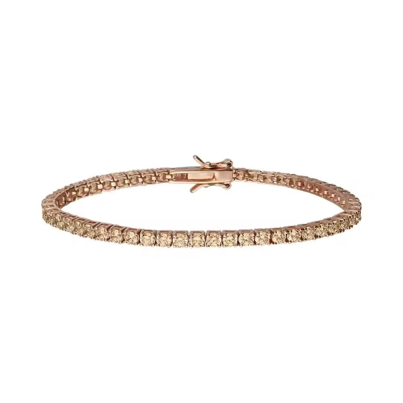 Stroili Rose Gold Tennis Bracelet: bracelet on display showing linked stones and clasp closure